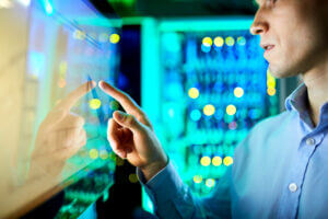 man working in a server room